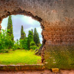 Hole In Wall Garden Gate Horizontal Background Broken